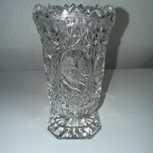 Vintage Hofbauer Bird Clear Crystal Vase The Byrdes Collection Sawtooth Footed 6